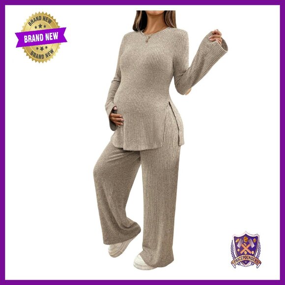Maternity Ribbed Long Sleeve Top & Leggings Set 2-Piece Outfit